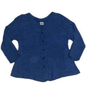 URU Silk Cardigan‎ Floral Buttons Blue OS